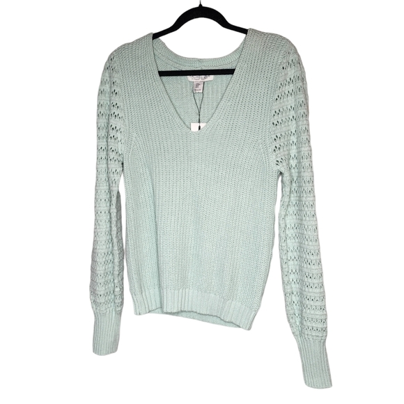 NWT Rachel Zoe Mint Knit Sweater Size Medium Green Blue Cotton Blend - Picture 4 of 16